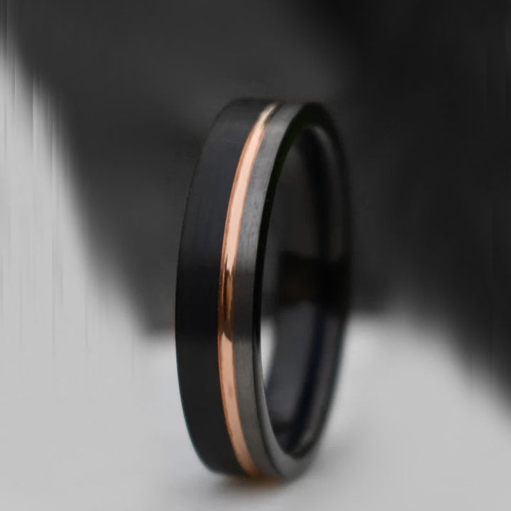 Tungsten ring with rose gold stripe