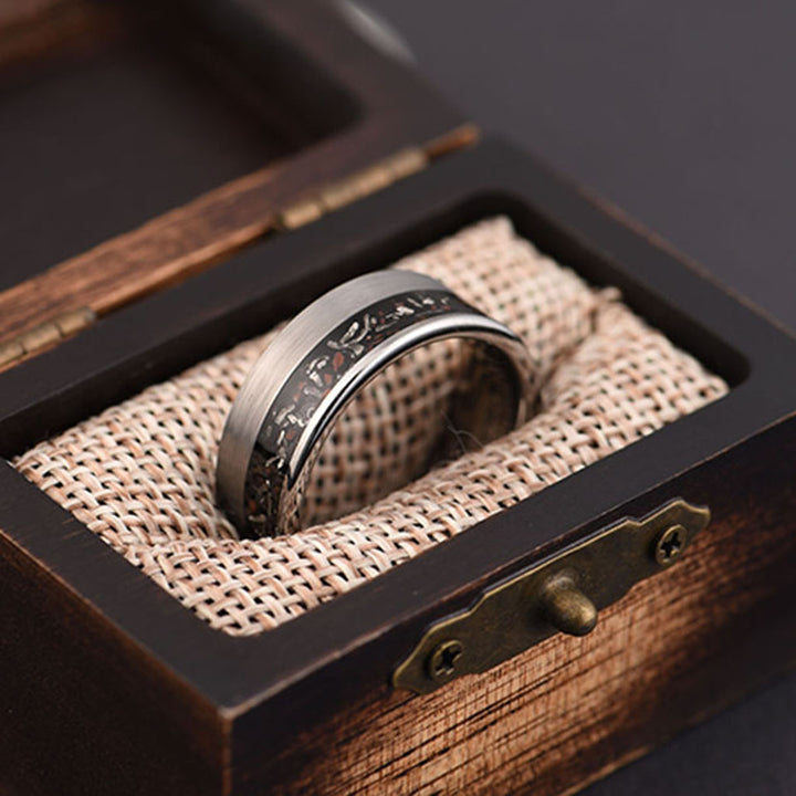 The Destroy Ring: Dinosaur Bone and Meteorite Inlay Wedding Band