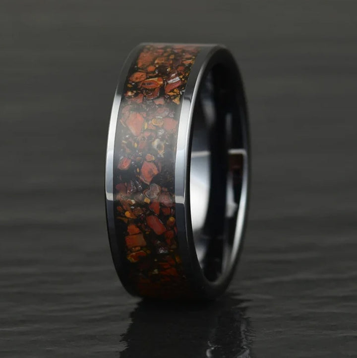 THE JURASSIC dinosaur bone ring, black tungsten band